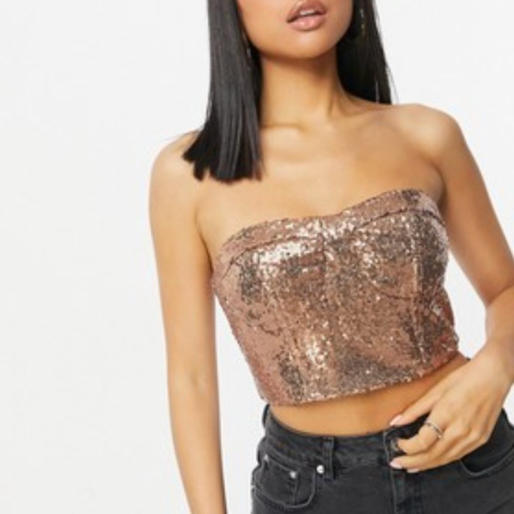🔵 Collective the Label Sequin Bandeau Corset Top UK4P